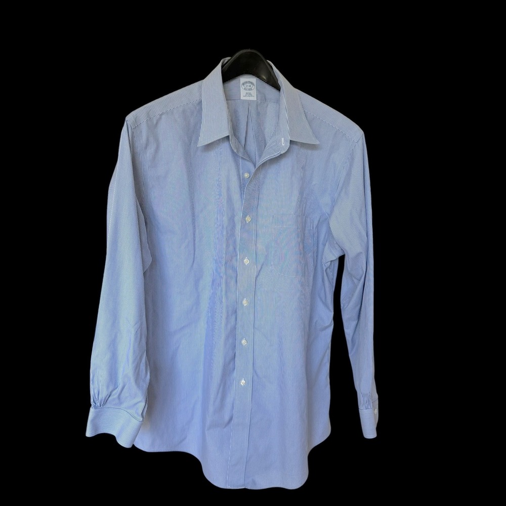 Brooks Brothers Slim Fit Non-Iron Shirt 17-34 Blue White Stripe Cotton